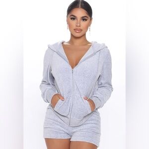 Fashion Nova Grey Velour 2 Piece Set